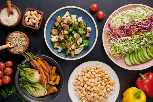 Organic food on the plates.
