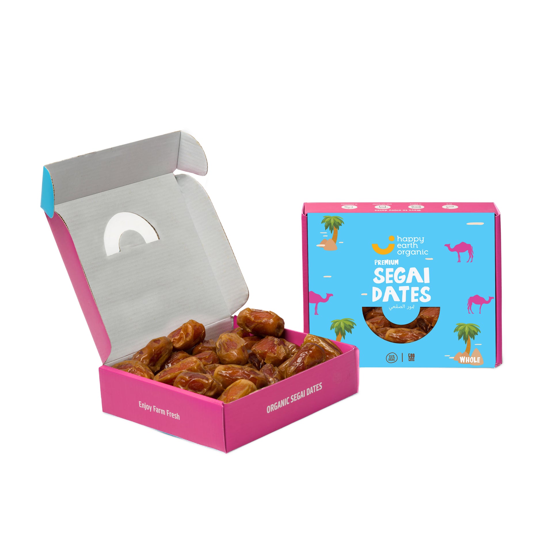 Open box of Organic Segai Dates.